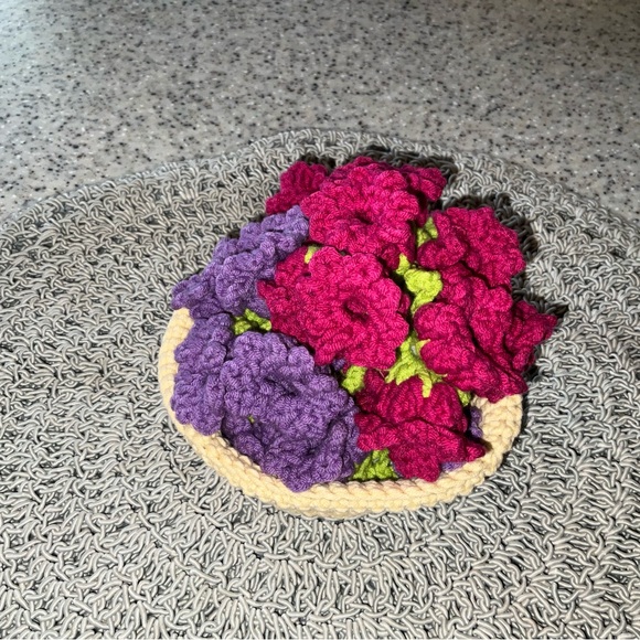 Hand Crafted Crochet Coaster set Tulip Flower Bell with basket Round Cup… - Picture 2 of 9